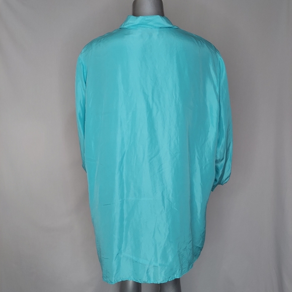 Diane Von Furstenberg 100% Silk Shirt Button-up, Collar, w/Pocket, Turquoise, 2X - Picture 3 of 4